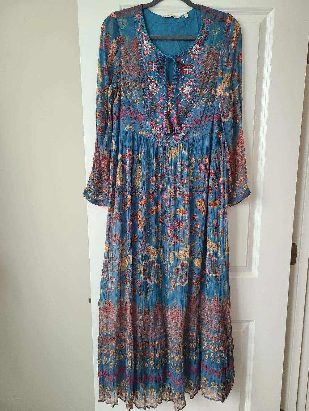 Soft Surroundings Embroidered Aztec Print Maxi Dress